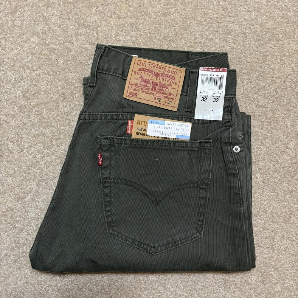 Vtg Levis 505 Jeans NWT Mens 32x32 Green Regular Fit Straight Leg Denim Pants 02